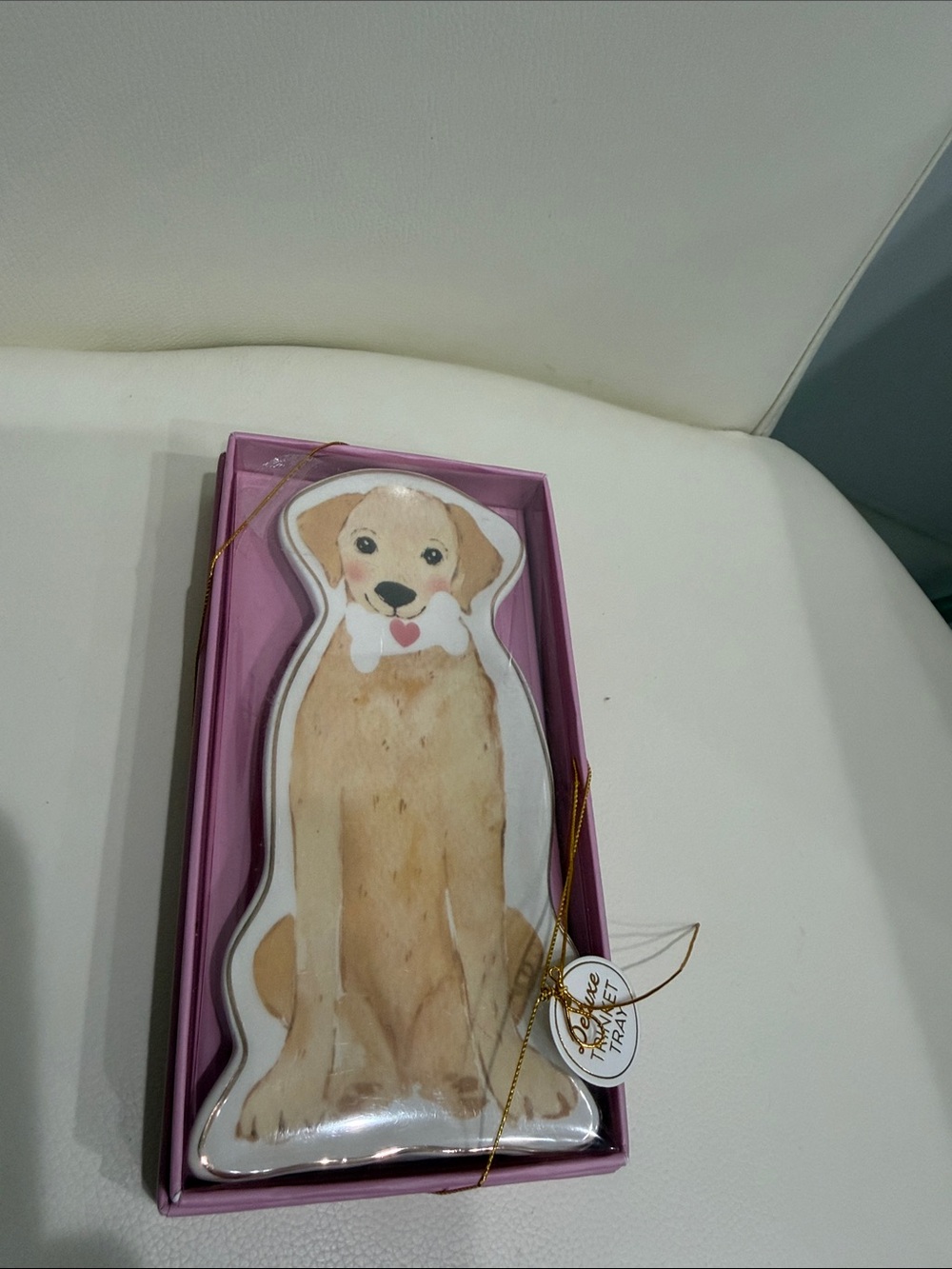 Heatherlee Chan Cream/Black/Pink Cute Labrador Retriever Ceramic Trinket Tray